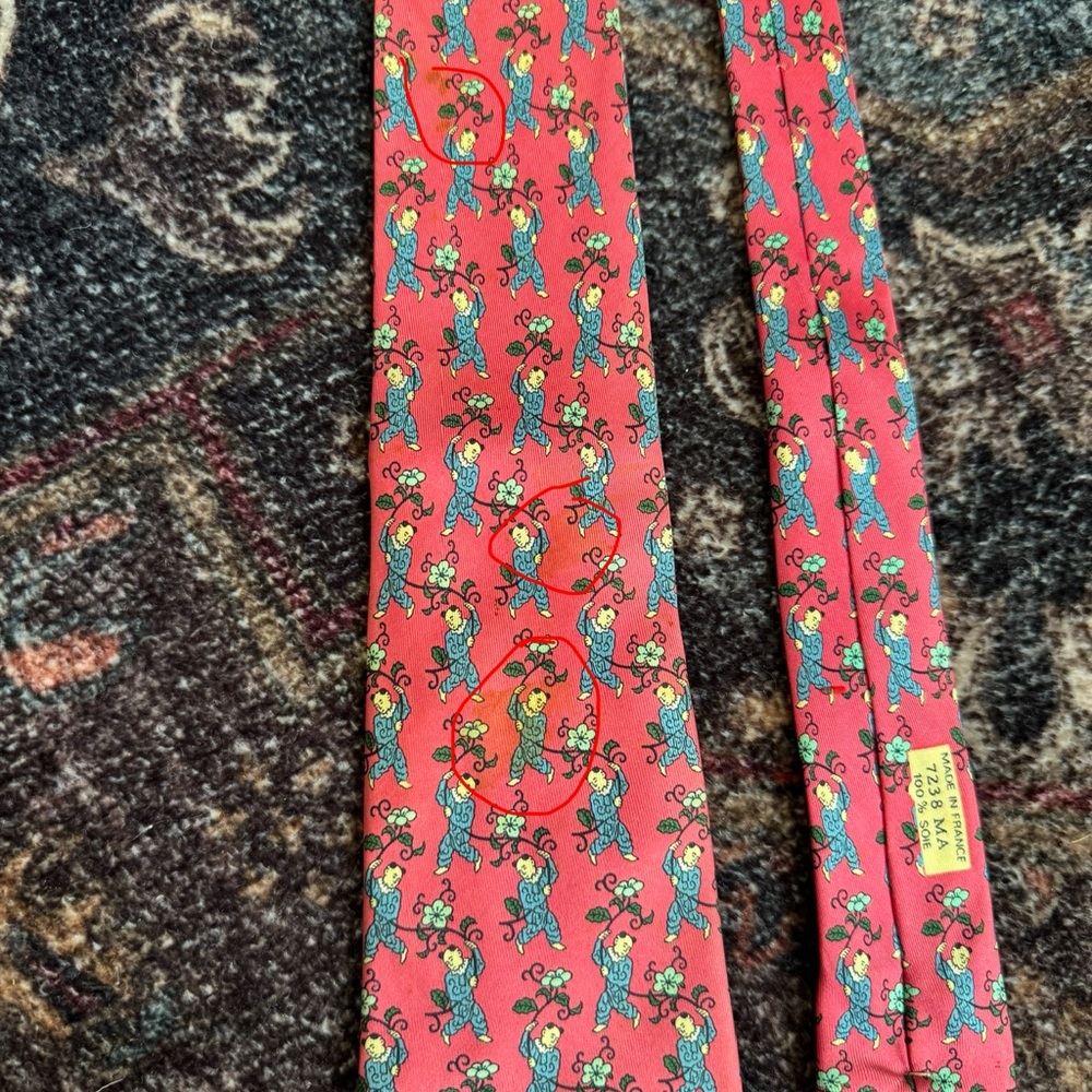 Vintage Hermes Pink Tie with Playful Character and Flowers (7238 MA) - Picture 3 of 6